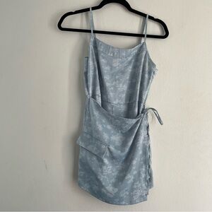 Urban Outfitters floral print pastel blue floral sleeveless wrap dress romper